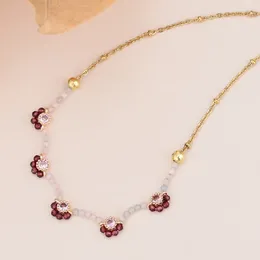 Pendant Necklaces Luxury Flower Garnet Stone Necklace Boho Elegant Natural Chain For Women Gift Wholesale&Drop