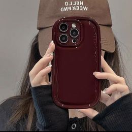 Solid Color Soap Lens Protective Phone Case For iPhone 15 14 11 13 12 Pro Max Japan Korea Soft TPU Back Shockproof Cover Wine Red 400pcs