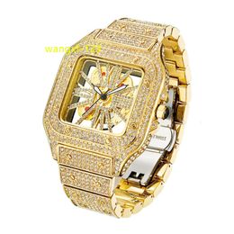 Best selling Top Brand Luxury Bling Caier skeleton watch Men mechanical Hip Hop Gold Full Diamond Caier custom Iced Out Watch