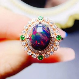 Cluster Rings Natural Real Black Opal Ring Luxury Style 8 10mm 1.7ct Gemstone 925 Sterling Silver Fine Jewellery J23868