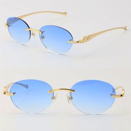 Metal Leopard Series Panther Rimless Sunglasses Men Women with Decoration Wire Frame Unisex Eyewear for Summer Outdoor UV400 Round285O