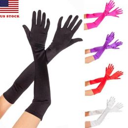 Party Hats Women's Evening Formal Gloves 22 Long Black White Satin Finger Mittens1302p