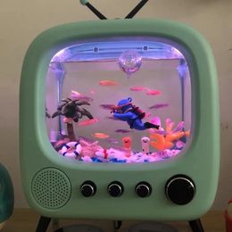 Aquariums Vintage fish tank TV desktop small oxygen children kitten net red aquarium ornaments model 2023 231216