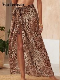 Dresses Sexy Leopard Printed Sarong Beach Cover Up Coverups Beach Dress High Slit Skirt Summer Beach Wear Beachwear Female Women V3179