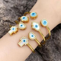 Bangle Fine 18K Gold Plated Blue Eye Adjustable Open Bracelets Water Drop White Shell 2022 Trending Love Heart Cross Jewelry2655