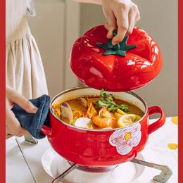 Soup Stock Pots High Appearance Level Enamel Flower Tomato Pot Thick Cooking Induction Cooker Gas Special Bubble Noodles Stew 231215