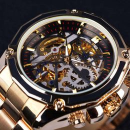 Moda negócios vestido masculino relógios marca ouro design automático esqueleto relógio mecânico para homem