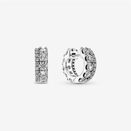 Authentic 100% 925 Sterling Silver Double Band Pave Hoop Earrings Fashion Wedding Engagement Jewellery Accessories For Women Gift2019