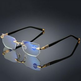 High Quality Reading Eyeglasses Presbyopic Spectacles Clear Glass Lens Unisex Rimless Anti-blue light Glasses Frame Strength 1 0 256I