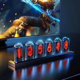 Decorative Objects Figurines RGB Nixie Tube Clock LED Glows IPS Colour Screen DIY Analogue Digital Night lights Gaming Desktop Home Decoration Gift Idea 231216