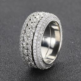 Wedding Rings HOYON Diamond Shape Cuban For Men S925 Sterling Silver Gold 3 Layers Hip Hop Goregous Sparkling Jewellery 231215