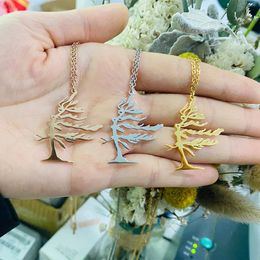 Necklaces Trendy Stainless Steel Tree Plate Pendant Choker Long Chain Jewellery Necklace for Women Family Couple Best Friend Girl Gift