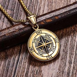 Stainless Steel Classic Antique Compass Necklace Men Star Letter Necklace Silver gold Colour Round Jewellery Fashion Necklaces 2020299B