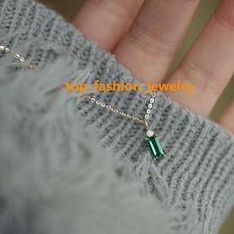 S925 Sterling Silver Emerald Luxury Pendant Necklace 14K Gold Plated Green Cubic Zirconia Necklace