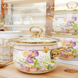 Soup Stock Pots Feilong Fine European Flower Enamel Double Ears Large Capacity Household Stockpot Induction Cooker Gas Application 231215