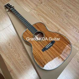 Custom KOA Guitar Solid KOA Top OM Body Ebony Fingerboard 40 Inch Real Abalone Binding Acoustic Electric Guitar