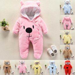 Jeans Baby Girl Boy Clothes for Newborn Winter Jumpsuit Kids Fleece Overalls Warm Cute Hooded Jumpsuit Bag Foot Romper for Children's