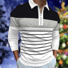 Men's Polos Men'S Classic Striped Polo Shirt Long Sleeve 2023 Spring And Autumn Casual Work Top Plus Oversize SXXXL 231215