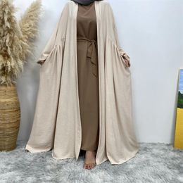 Ethnic Clothing Modest Casual Abaya For Muslim Women Open Cardigan Maxi Dress Turkey Lantern Sleeve Islamic Kimono Robe Eid Dubai Kaftan