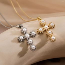 Pendant Necklaces Sell Royal Cross For Women Girls Delicate Cubic Zirconia Accessories Stainless Steel Chain Jewelry Gift