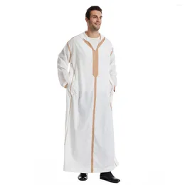 Ethnic Clothing Latest Islam Abaya Muslim Men Hooded Kaftan Contrast Islamic Ropa Turca Long Sleeve Kamis Pakistan Dress Arabic Galabia