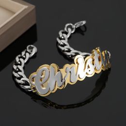 Charm Bracelets Custom Name Bracelet Double Plated HipHop Stainless Steel Chain Christmas Gift Women Men Valentine's Day 231215