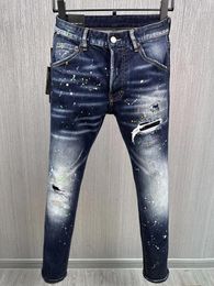 Men's Jeans Mens Blue Button Slim Wear Hole Design Fashion