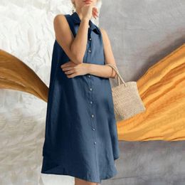 Women's Blouses Full Colour Linen Sleeveless Large Size Loose Lapel In A Long Blouse Vest Skirt