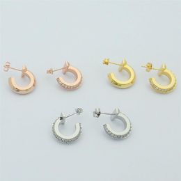 Womens C-ring earrings Studs Designer Jewellery With drill Studs gold silvery rose gold Full Brand as Wedding Christmas Gift273O