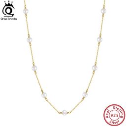 Necklaces Orsa Jewels 14k Gold Sterling Sier Pearl Necklace with 34mm Handmade Natural Baroque Pearl Tiny Chain for Women Gpn19