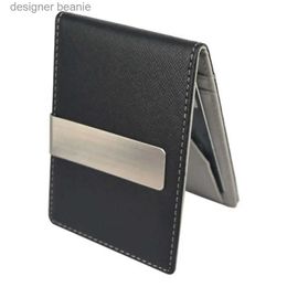 Money Clips Hot Sale Fashion Solid Men's Thin Bifold Money Clip Leather with A Metal Clamp Female ID Credit Card Cash HolderL231216