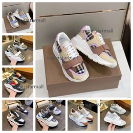 women burberyity Luxury brand Casual Shoes Bo B22 Genuine leather vintage classic plaid strip sneakers Stripe Shoes Fashion trainer color men and sneakers spo