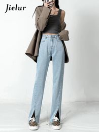 Jeans Jielur Elastic Denim Pants Woman High Waist Vintage Blue Split Jeans Woman Korean Streetwear Bell Bottom Jeans Female Clothing