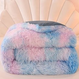 Comforters sets Super Warm Winter Comforter Colourfull Thicken Long Hair Velvet Duvet Fluffy Plush Soft SingleQueenKing 231215
