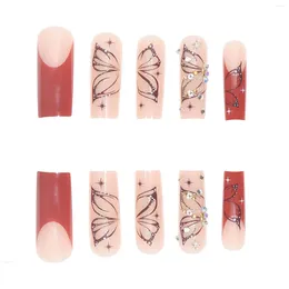 False Nails French Press-on Nail For Girls Sparkling Butterfly Nude Brown Artificial Women And Girl Salon At Home