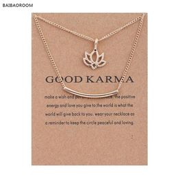 12pcs Golden Plated Good Karma Marble Lotus Double Layer Alloy Clavicle Bone Pendant Short Necklace 200929296P