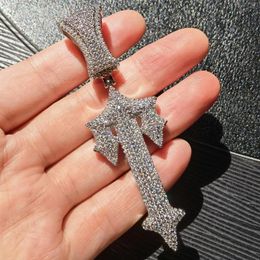 Pendant Necklaces Bling Hip Hop Cross Sword Necklace 2 Size Iced Out Cubic Zirconia Charm Men Jewelry