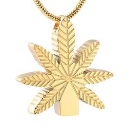 LKJ19992 Glod Maple Leaf Shape Human Cremation Pendant Hold Little Ashes Memorial Urn Necklace Stainless Steel Locket281A