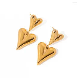 Dangle Earrings ALLME INS Fashion Metallic Double Heart Shape For Women Lady 18K Gold PVD Plated Stainless Steel Long Earring
