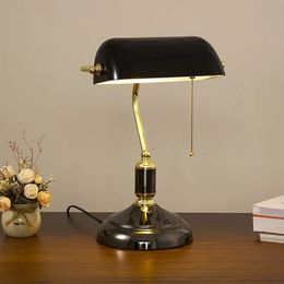 Novelty Items Bank Table Lamp European Style Glass Lamp Retro Office Desk Lamp Antique Copper Living Room Bedroom Decorative Bedside Desk Lamp 231216