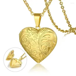 Pendant Necklaces LETAPI 2023 Gold Colour Stainless Steel Heart Shaped Po Frame Flower Necklace For Women Jewellery Gifts