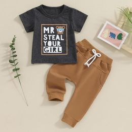 Clothing Sets Toddler Baby Boy 2pcs Clothes Suit Casual Short Sleeve Bear Letter Print T-Shirt Trousers Set Children Outerwear 0-3 Years