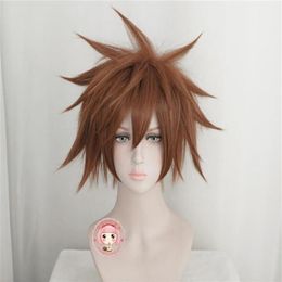 Party Masks Game Kingdom Hearts III Sora Wigs Short Brown Heat Resistant Synthetic Hair Cosplay C196159Y