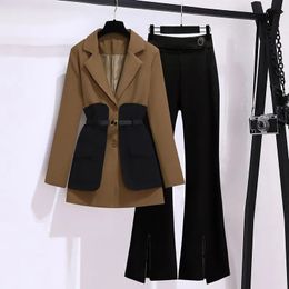 Women's Suits Blazers Women's Autumn Winter Casual Blazers Jacket Matching Set Korean Elegant Midi Suit Coat Pants Two Piece Female Clothing Suits 231216