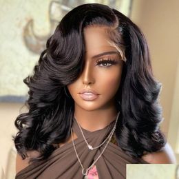 Synthetic Wigs 250% Density Body Wave Lace Frontal Bob Wig 13X4 Human Hair Remy Short Water 4X4 T Part Closure For Women Drop Delive Dh5Lx