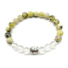 SN1258 New Design Yellow Howlite Bracelet High Quality Matte Clear Crystal Buddha Bracelet Yoga Mala Beads Jewelry298g