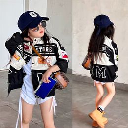 Jackets Spring Autumn Girls Jacket Baby Motorcycle Kids Children Coat Toddler Fashion Clothes Streetwear Letter 4 13Y 231215