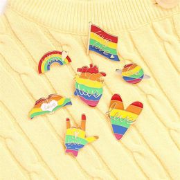 Enamel Rainbow Series Letter Pins Heart Colorful Bridge Love Brooches For Collar Clothing Anti Light Button Badge Unisex Alloy Bro210b