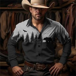 Men's Dress Shirts Men's Dress Shirts Long Sleeved Shirt Retro Street Western Cowboy Sleeve Men Vintage Autumn Fashion Top Casual Clothing