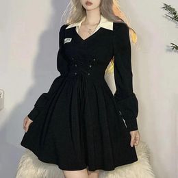 Casual Dresses Women's Retro Dress Classic College Style Black Sweet Long Sleeve A-line Waist Up Party Lady Clothing Vestidos
